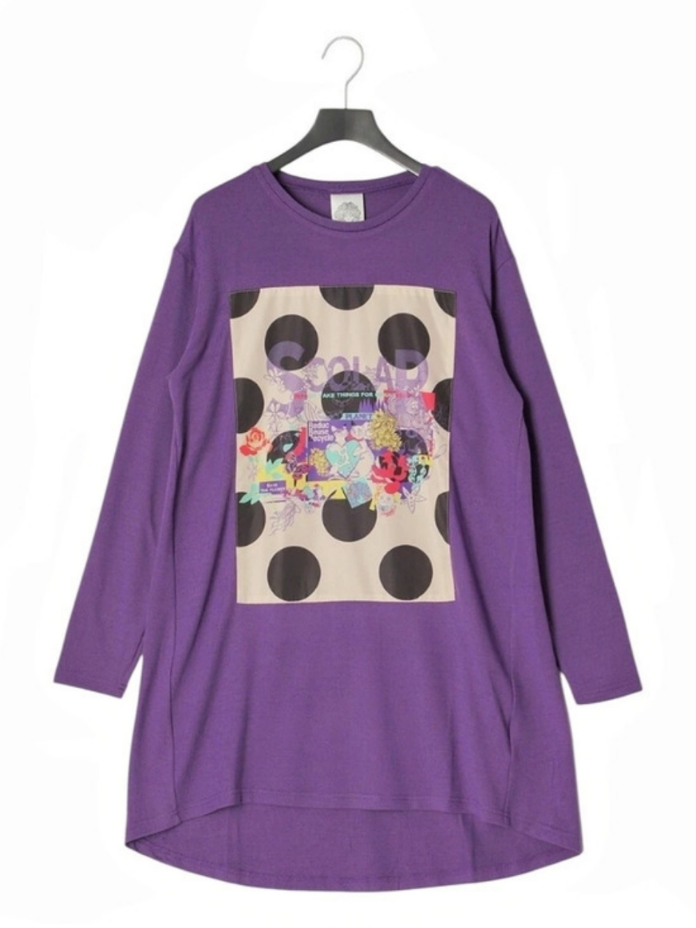 Scolar Japanese Purple Long Sleeve Light And Airy High Low Crew Neck Graphic Top